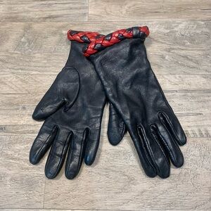 VTG Gates 100% Leather Genuine Lambskin Cashmere Lined Braid Trim Gloves